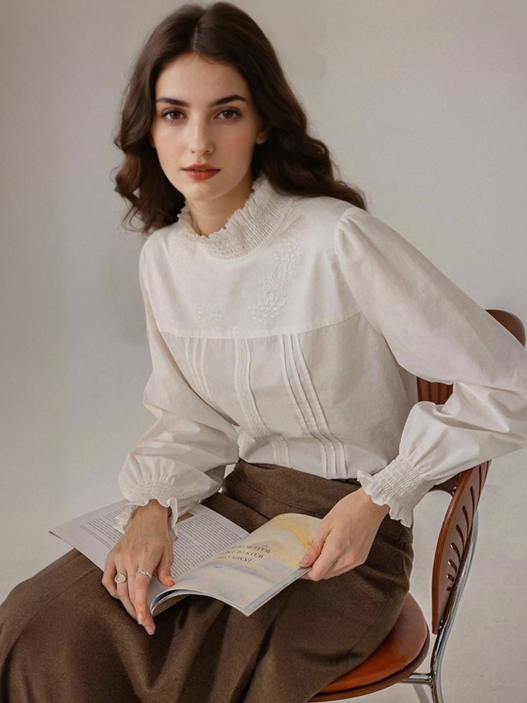 Imani Ruffle Collar Embroidery Blouse