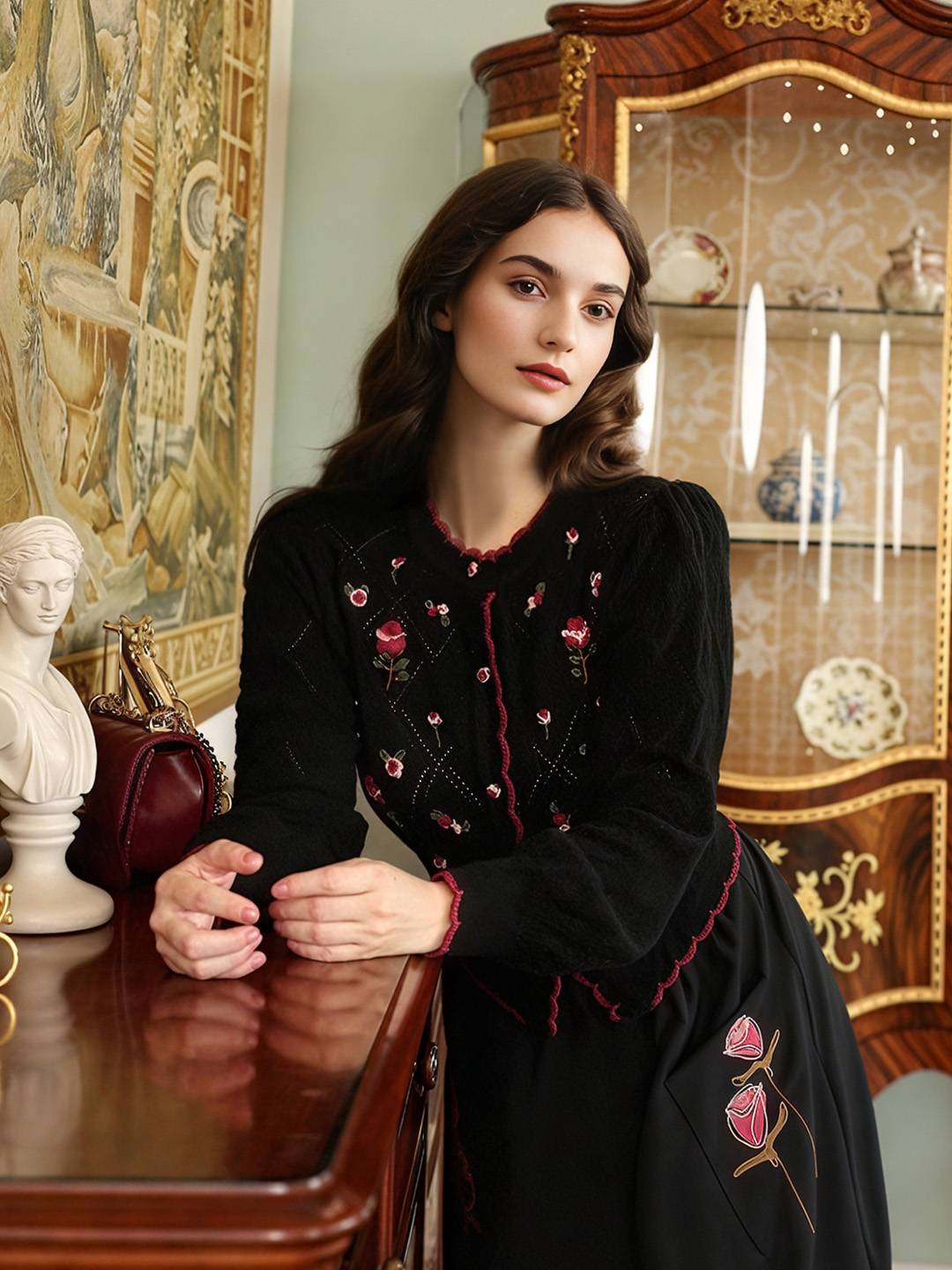 Bonnie Round Neck Rose Cardigan