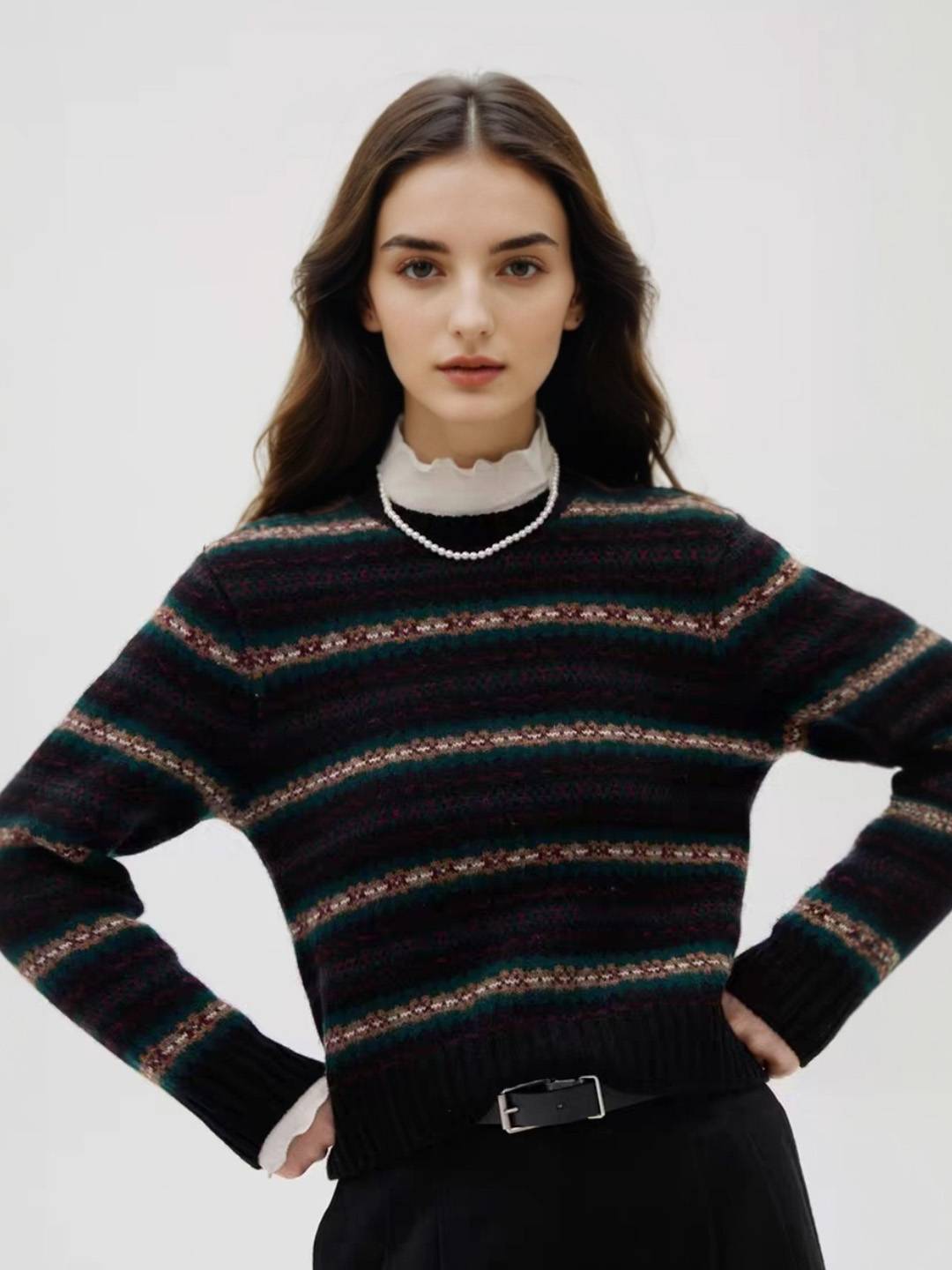 Emmy Lace Collar Neck Stripe Sweater