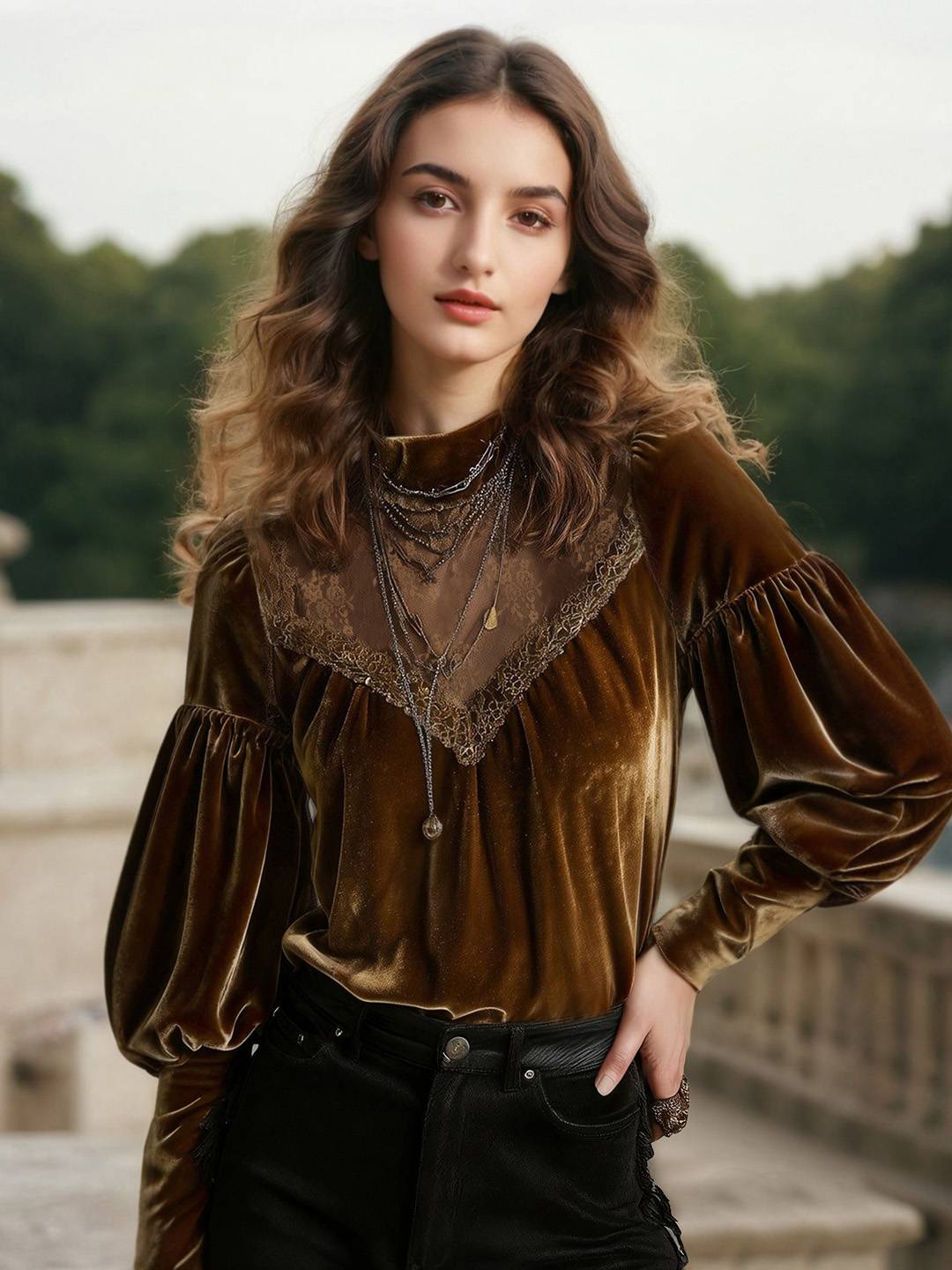 Arleth Retro Round Neck Blouse
