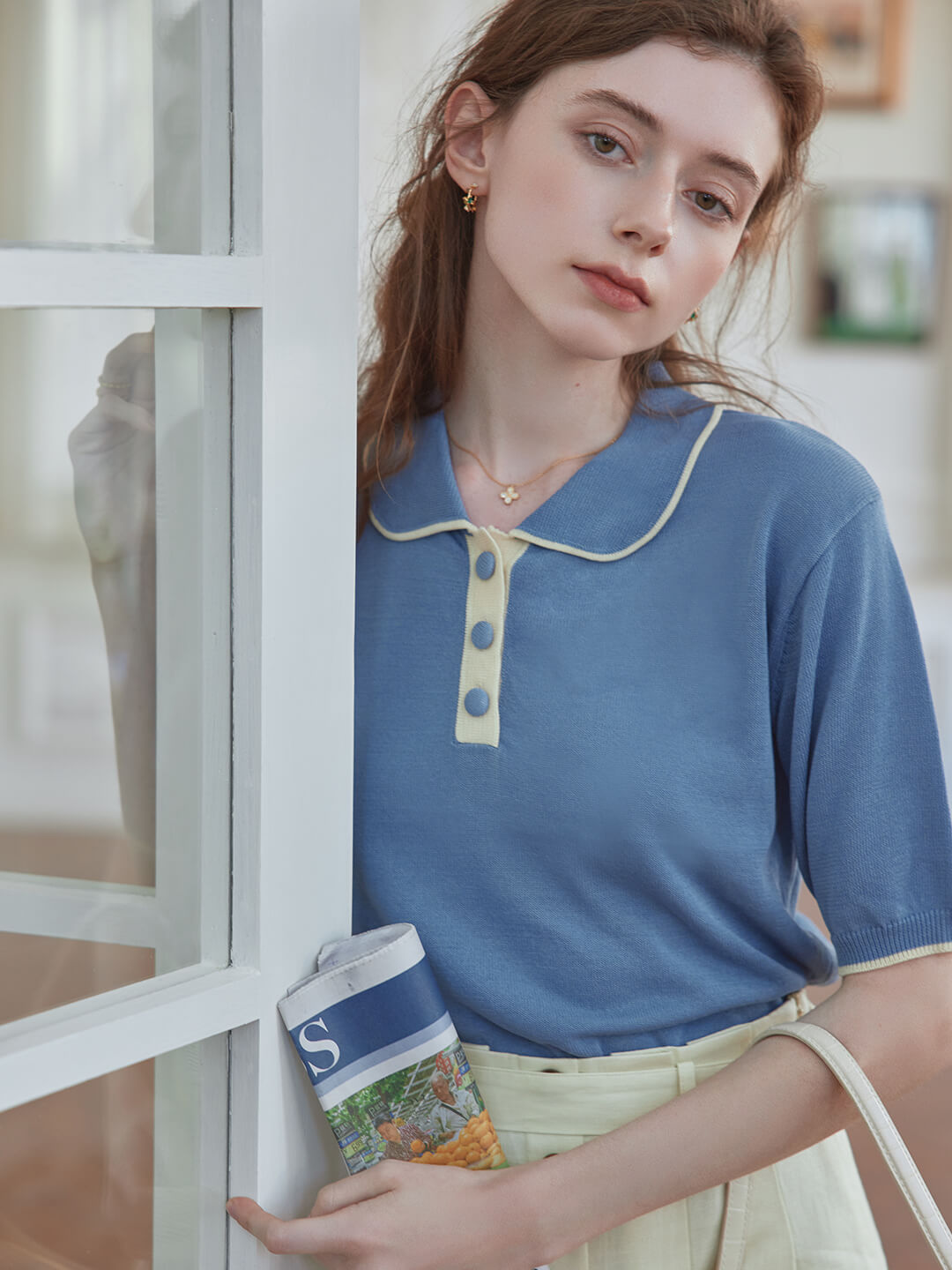 Alyssa Half Sleeve Knitted Polo Shirt/Simple Retro/11538