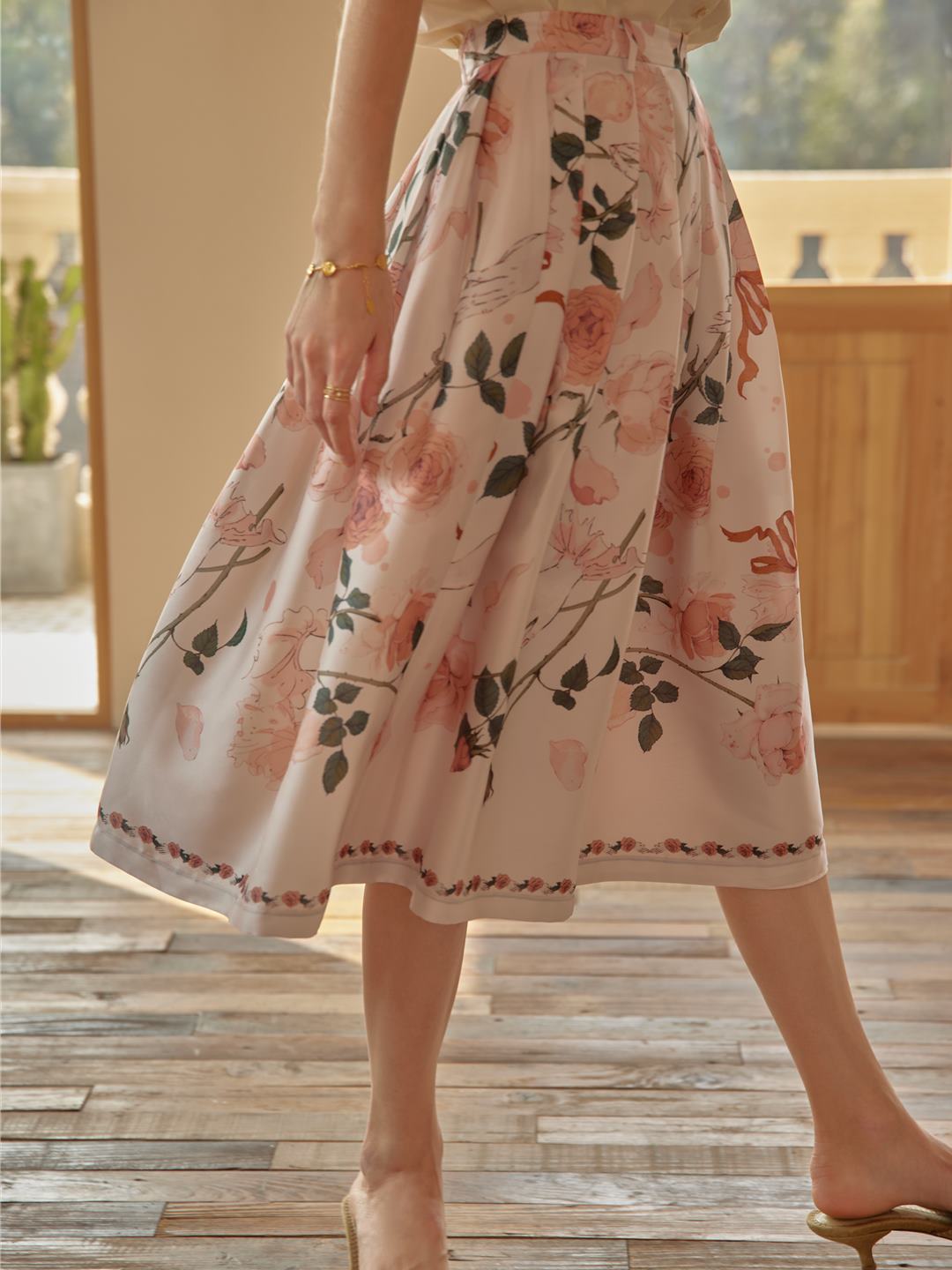 Amira Floral-Print Pleated Skirt/Simple Retro/11196