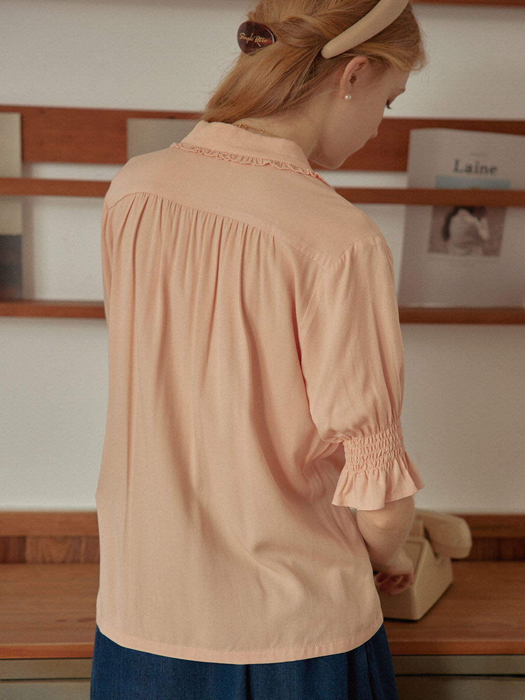 Alicia Floral Embroidery V-Neck Orange Blouse/SIMPLERETRO