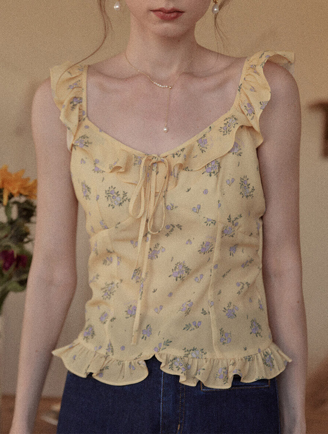 Carolyn Yellow Floral Tank Top/Simple Retro/11314