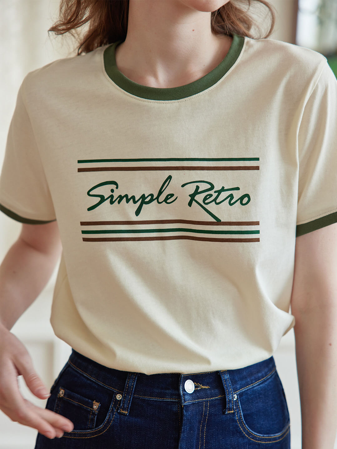 Maya Logo Printed Vintage T-Shirt/Simple Retro/1200046