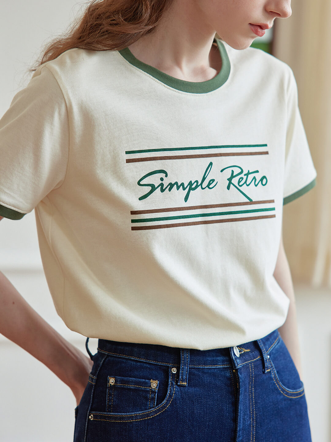 Maya Logo Printed Vintage T-Shirt/Simple Retro/1200046