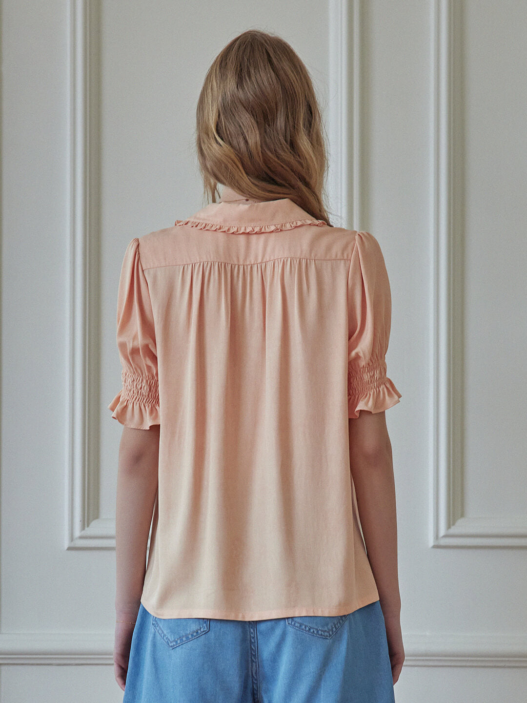 Convallaria Floral Embroidered Orange Puff Top/SIMPLE RETRO