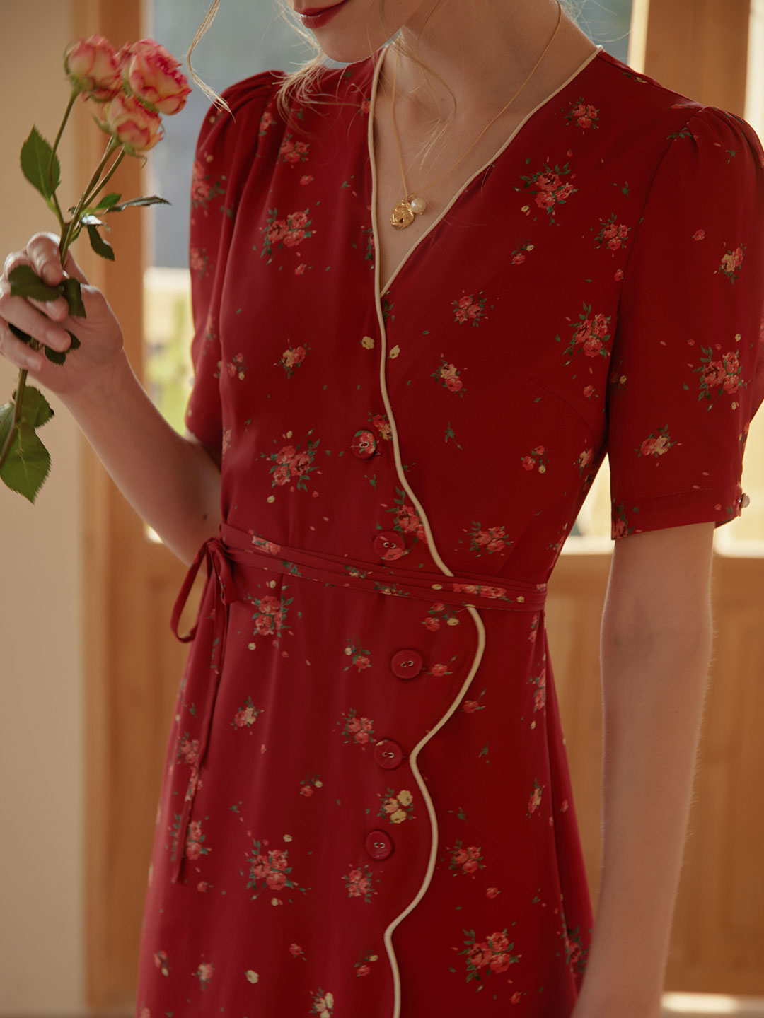 Kimura Floral-Print Midi Dress/Simple Retro/11193