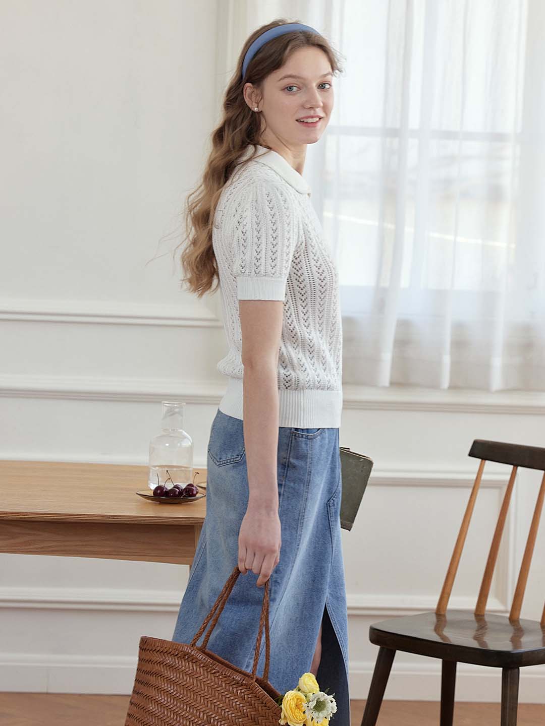 Kamryn Small Lapel Hollow Short Sleeve Knit Top