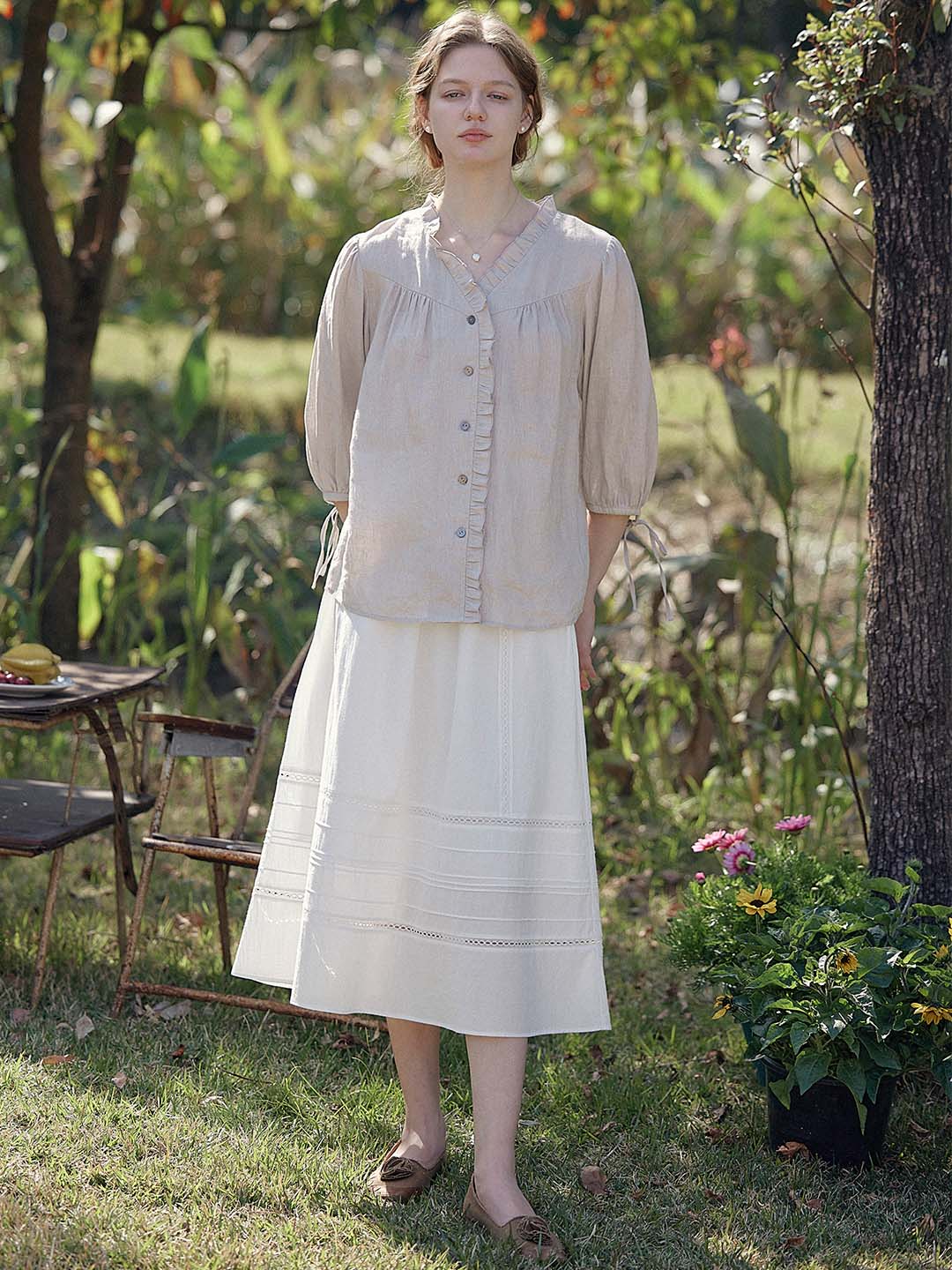 Jacqueline Linen Lace Gray Blouse