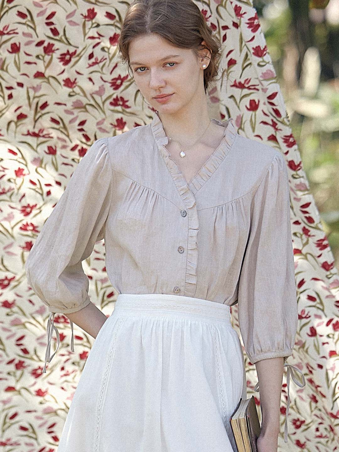 Jacqueline Linen Lace Gray Blouse