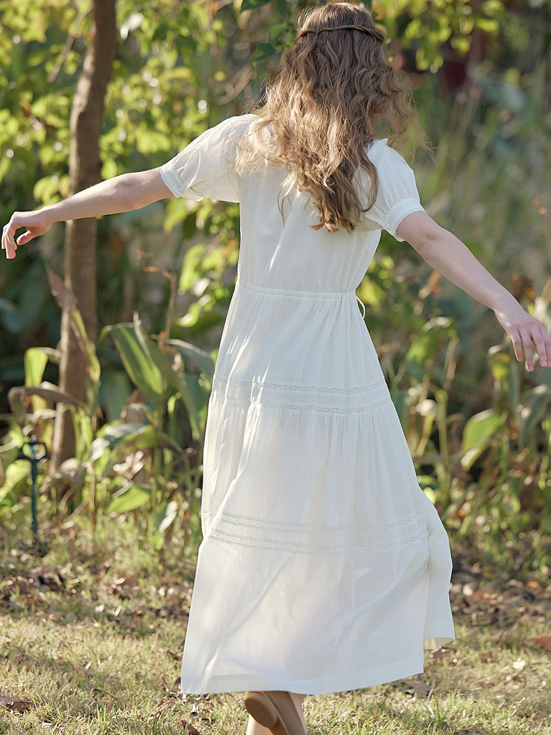 Hattie V-Neck Puff Sleeve Lace Panel Dress