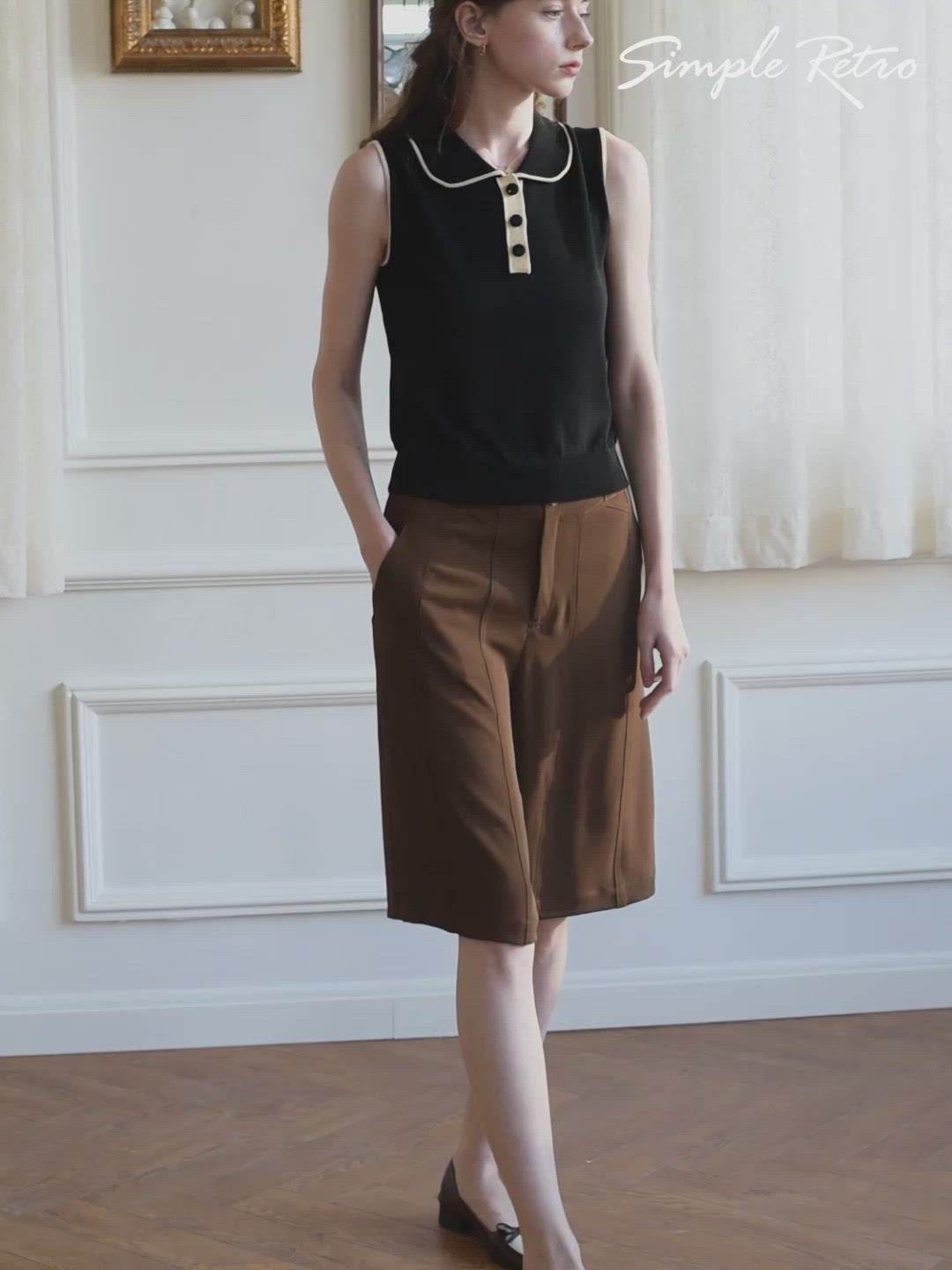 Novah Brown Straight Shorts/Simple Retro/11336