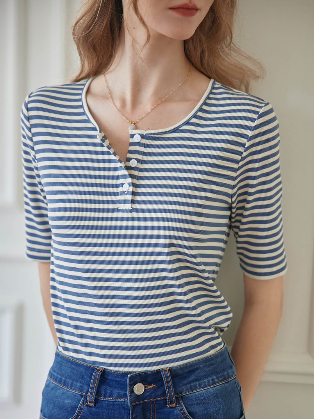 Claire Striped Blue Knitted T-Shirt/SIMPLE RETRO
