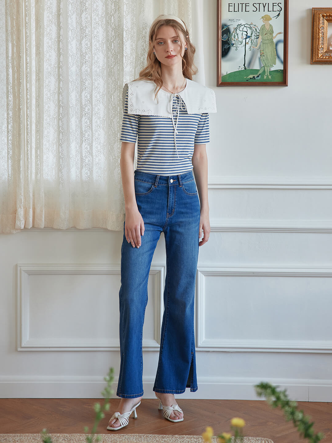 Claire Striped Blue Knitted T-Shirt/SIMPLE RETRO