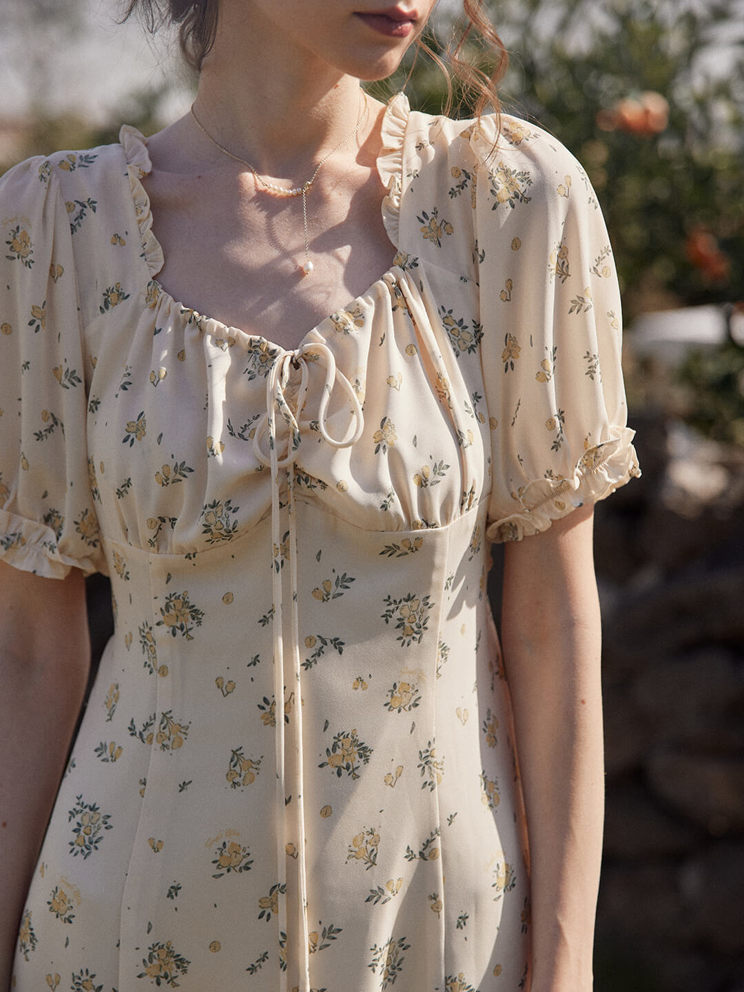 Magnolia Printed Floral Green Midi Dress/Simple Retro/11322