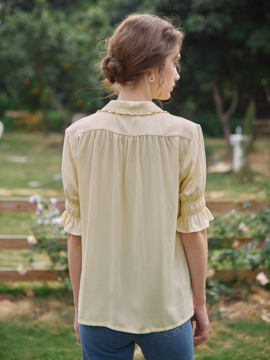 Alicia Embroidery V-Neck Blouse/Simple Retro/1200022