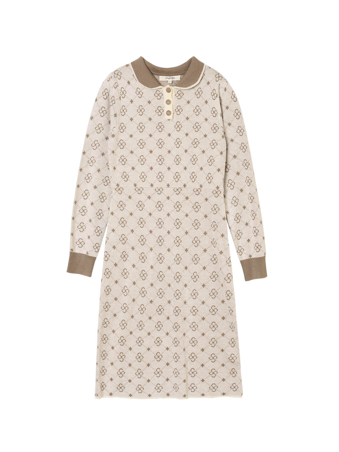 Emily Patterned Brown Polo Knitted Dress/simpleretro
