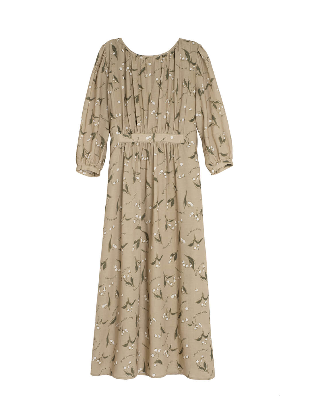 Convallaria Chowxiaodou Printed Khaki Midi Dress/Simple Retro/55181