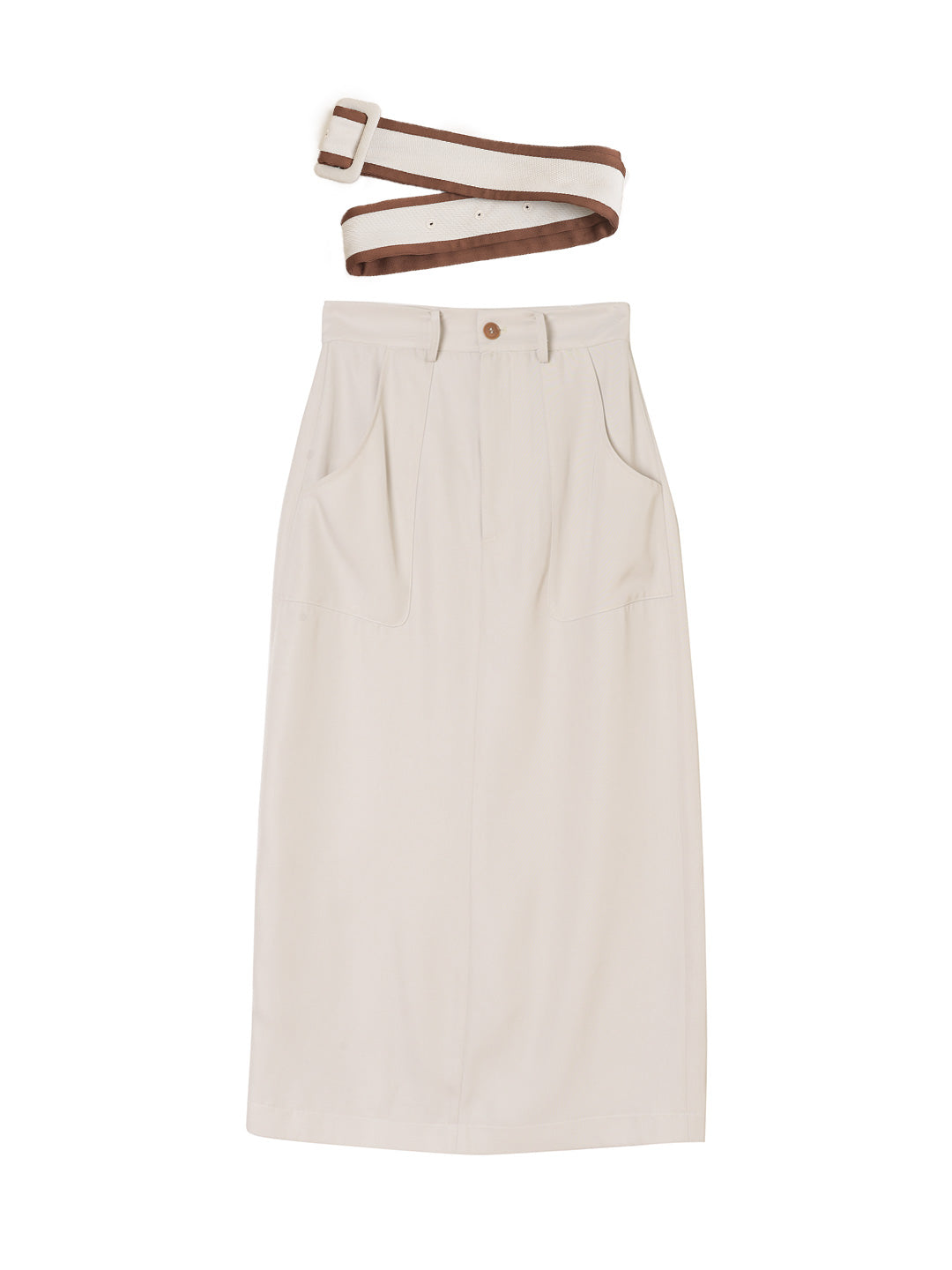 Odette Straight Beige Midi Skirt/SIMPLERETRO