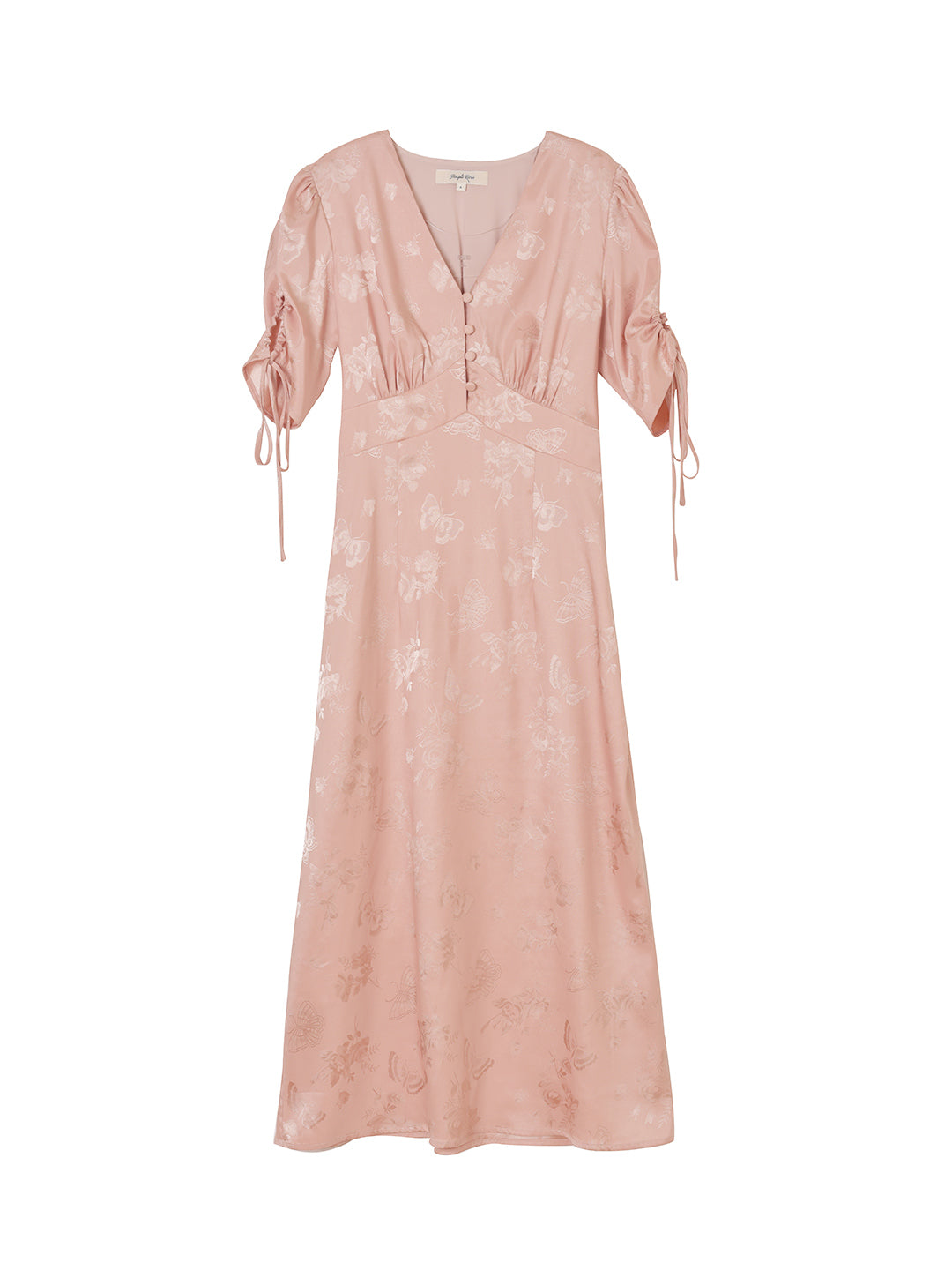 Kora Retro Floral Jacquard Pink Tea Length Dress/SIMPLE RETRO