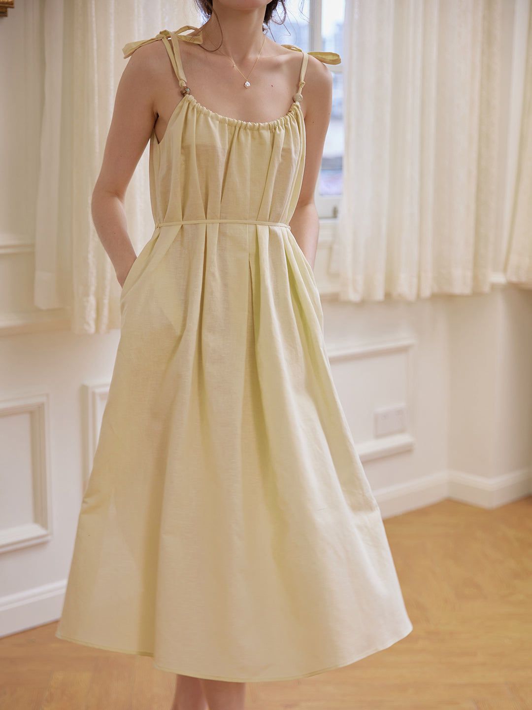 chinese dress ladies Yasmin Linen Yellow Slip Dress