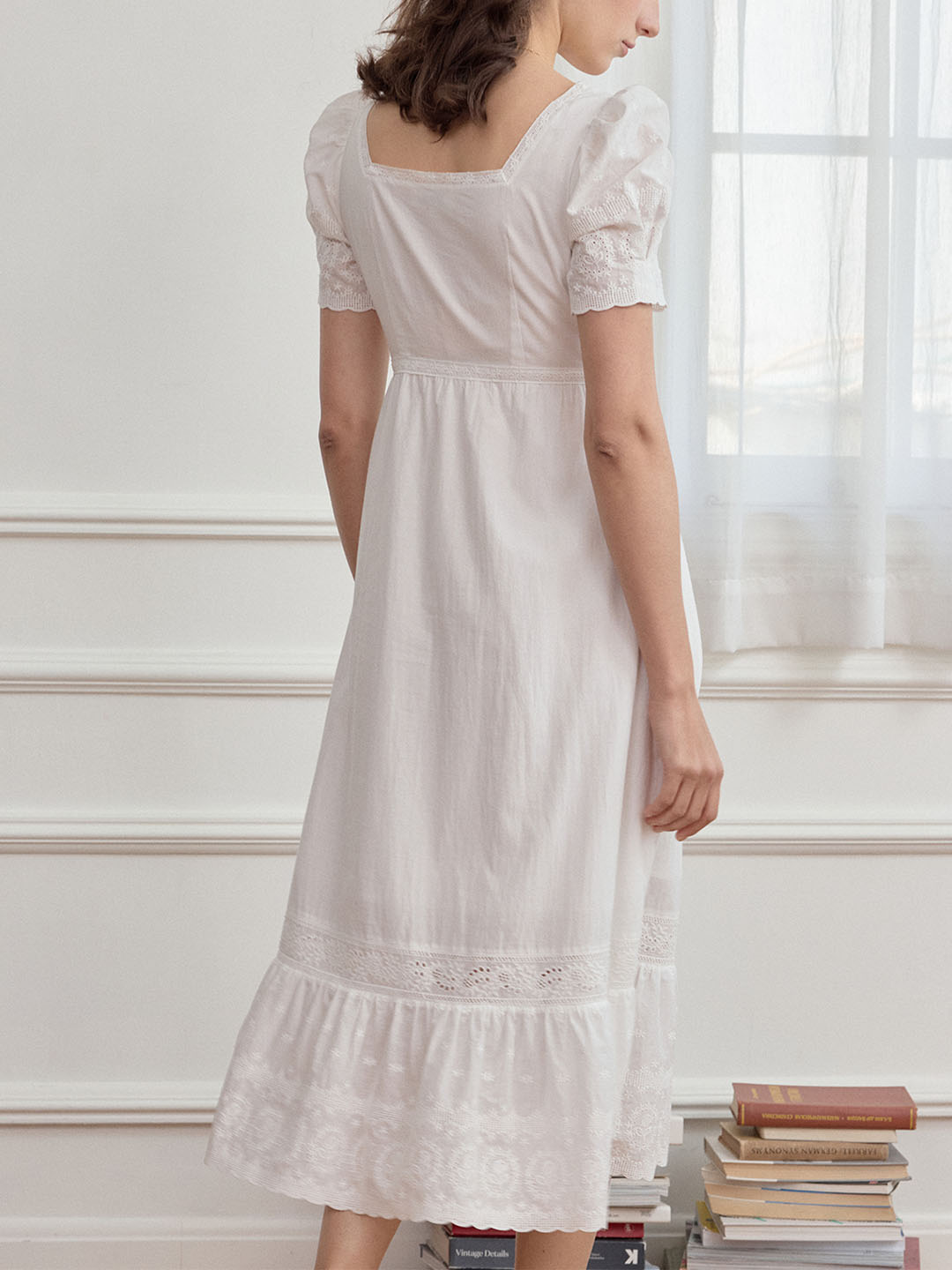 Adrianna Square Neck Puff Sleeve Cotton Dress