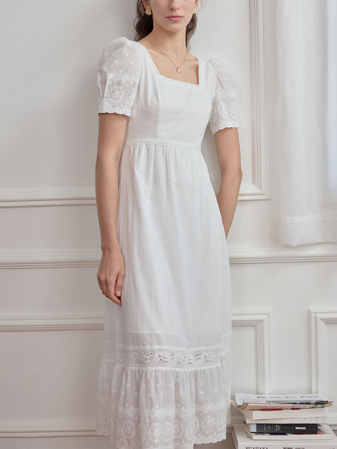 Adrianna Square Neck Puff Sleeve Cotton Dress