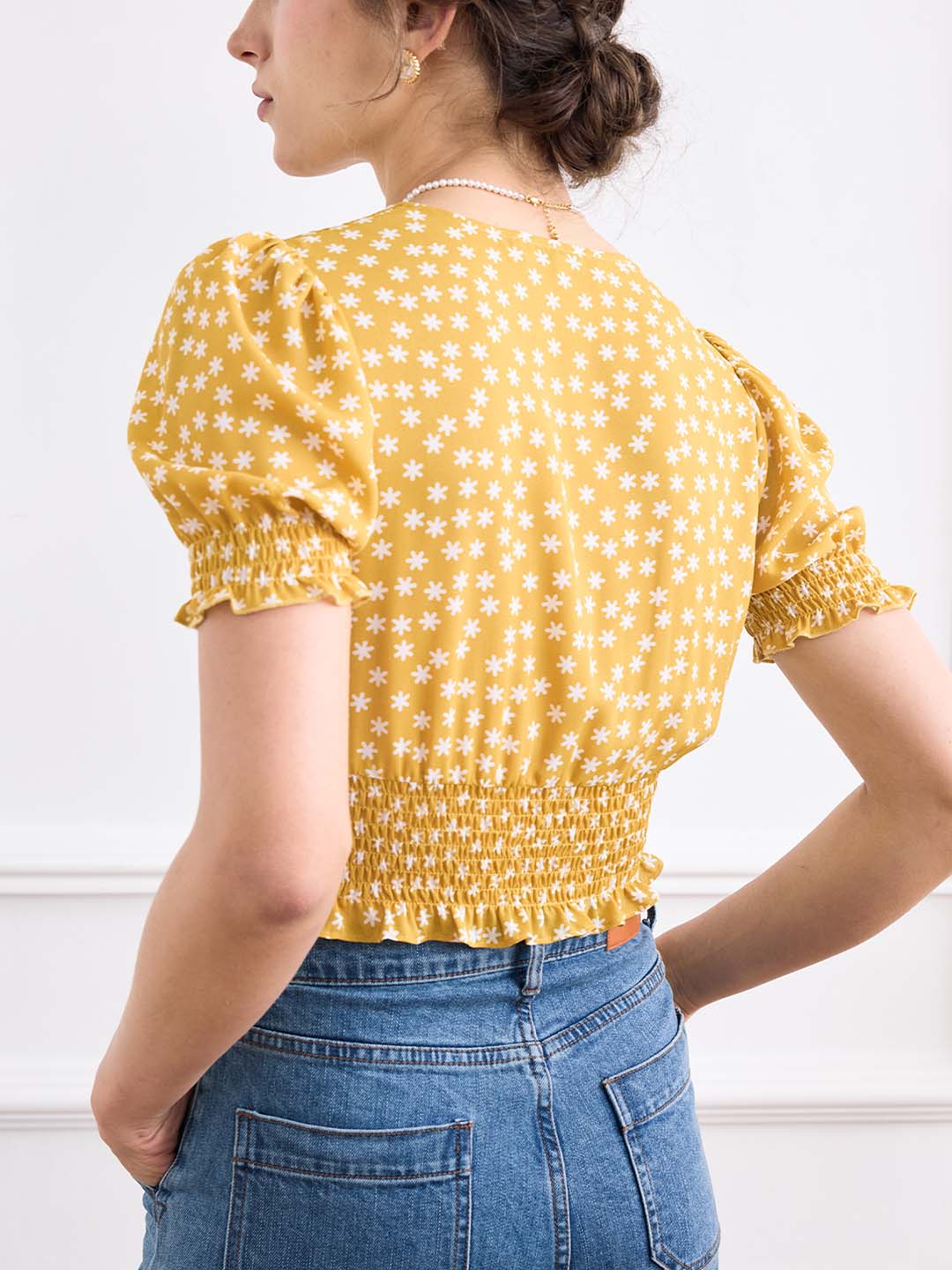 【Final Sale 】Reina V Neck Puff Sleeve Floral Top
