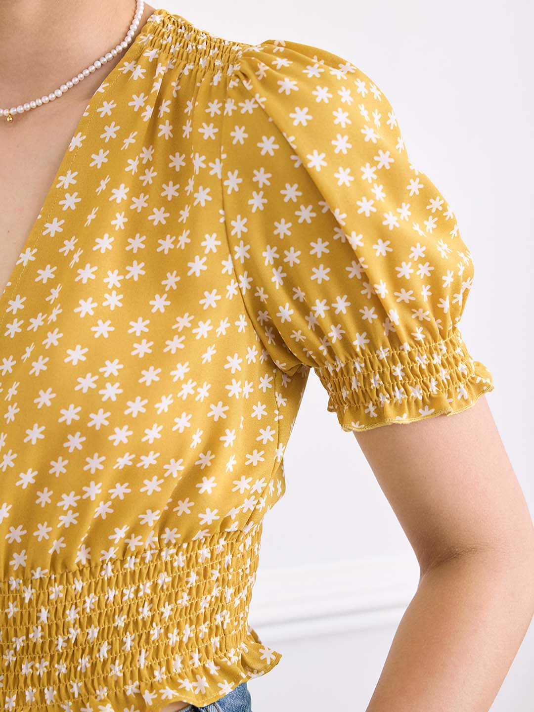 【Final Sale 】Reina V Neck Puff Sleeve Floral Top