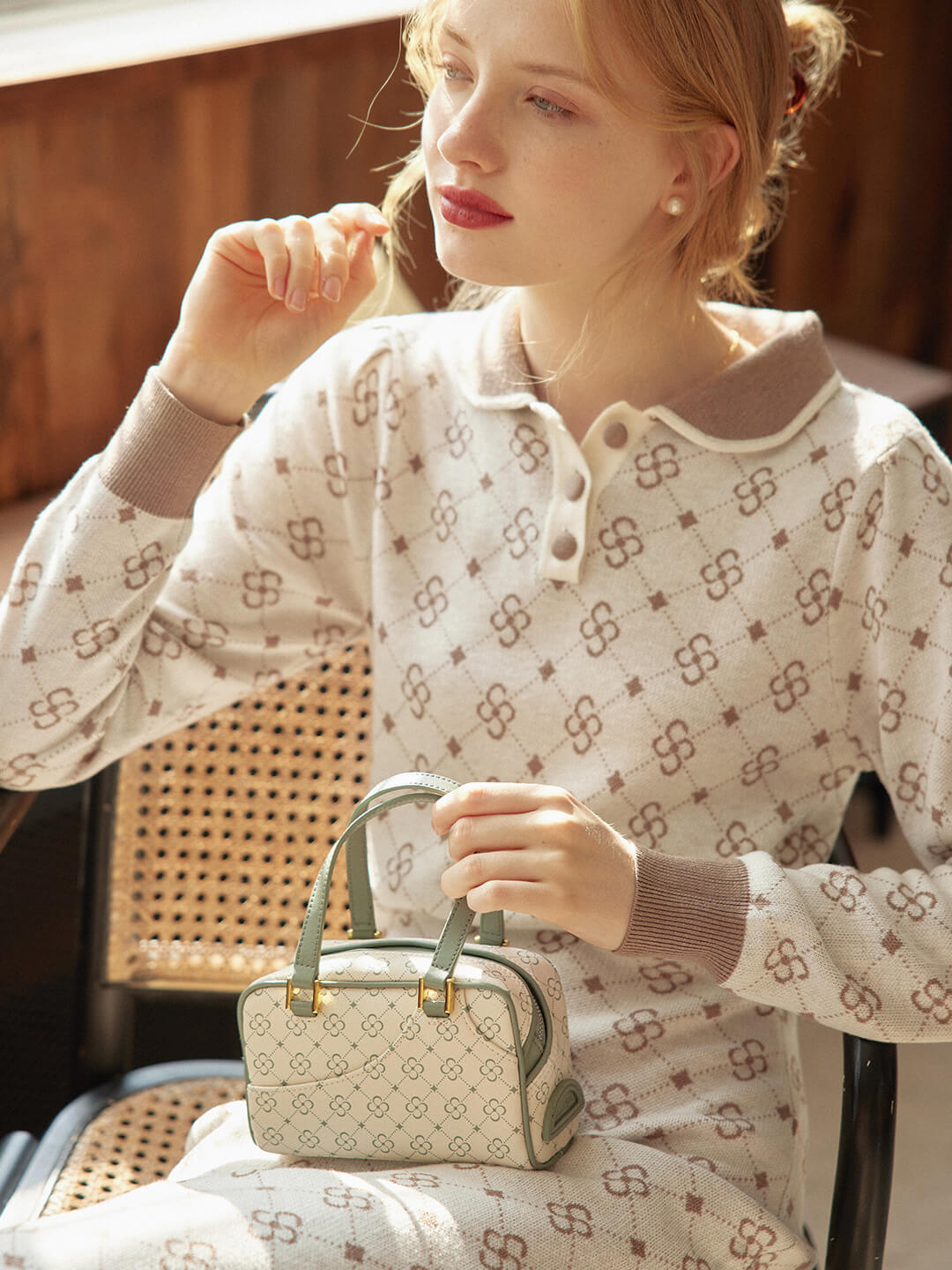 Emily Patterned Brown Polo Knitted Dress/simpleretro
