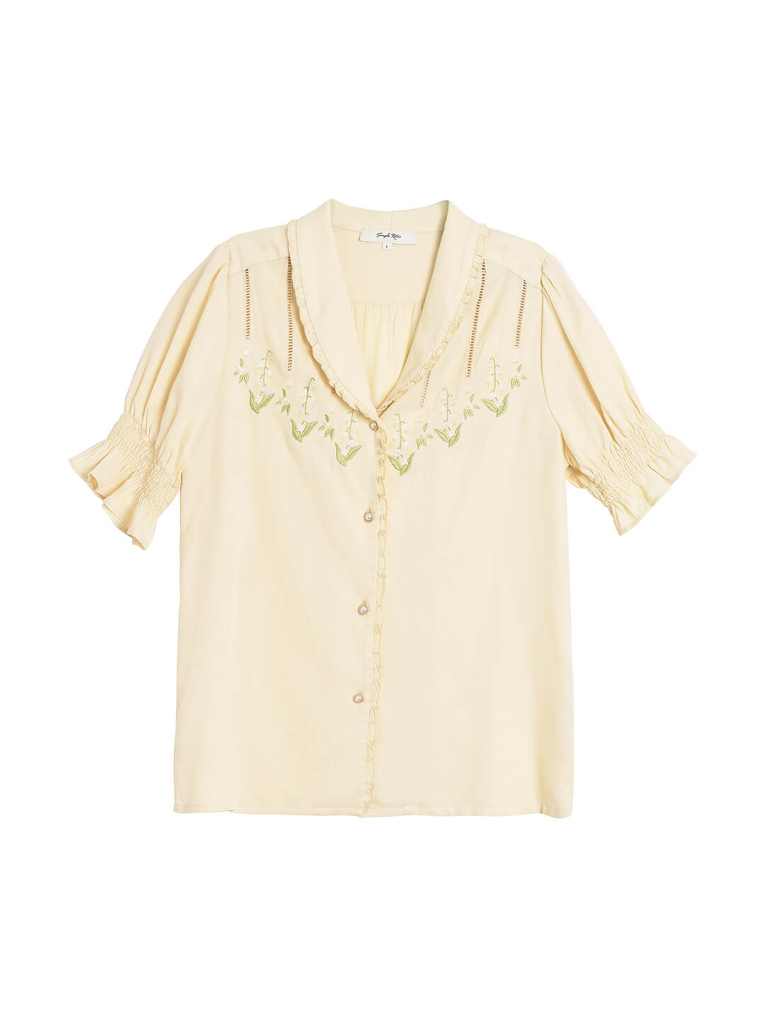 Convallaria Floral Embroidered Puff Top/Simple Retro/66042