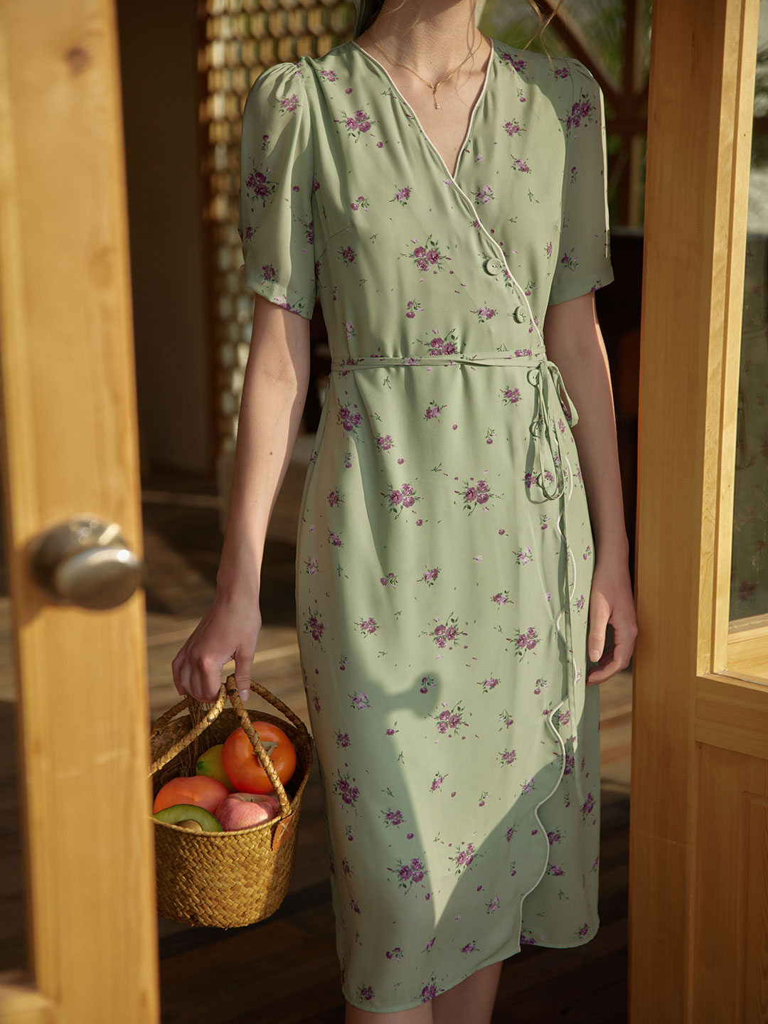 Kimura Floral-Print Midi Dress/Simple Retro/11193