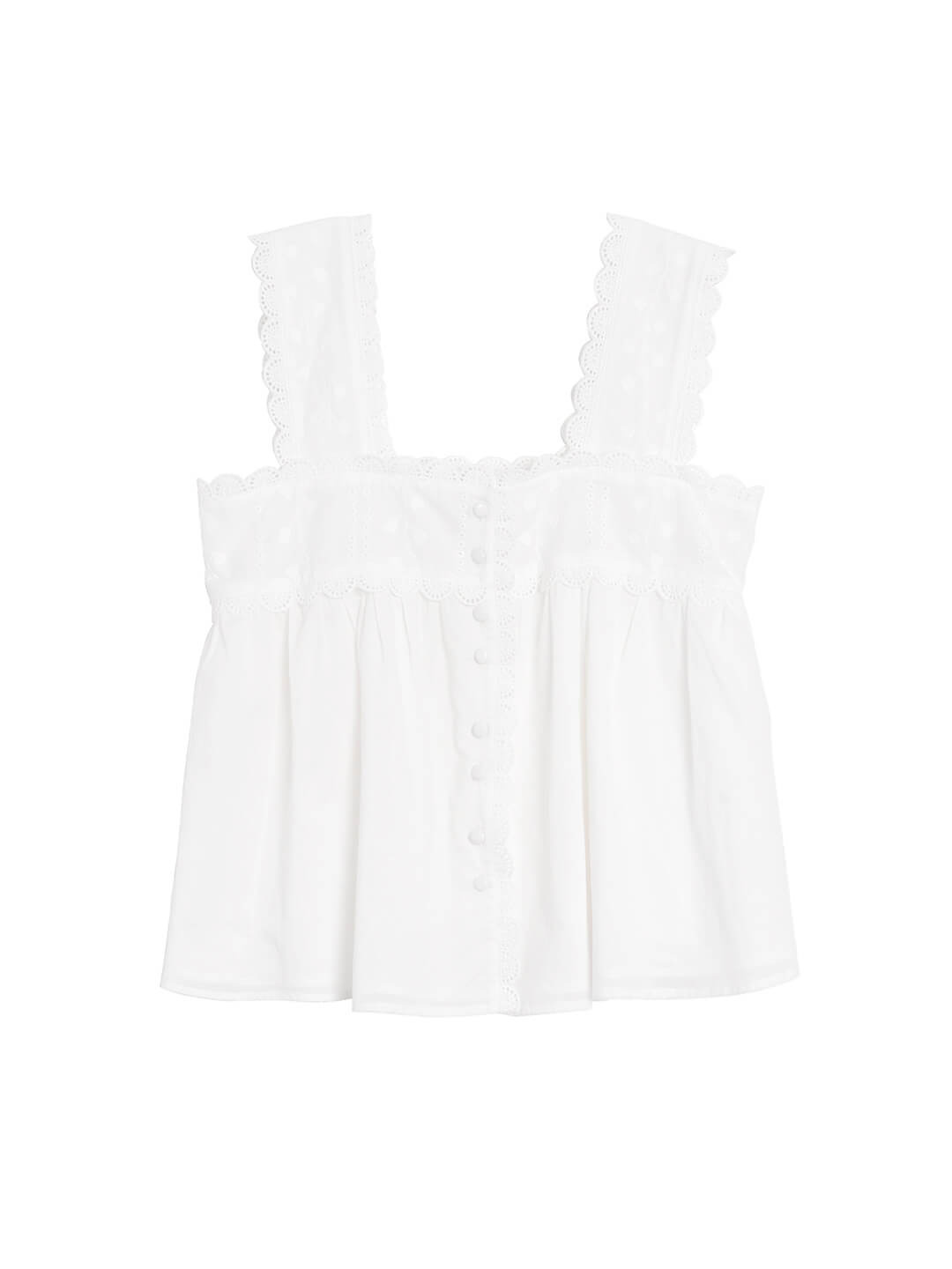 Emerie Flora Embroideried White Tank Top/Simple Retro/ 66045