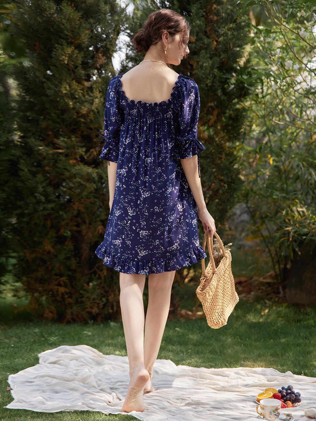 Belle Square Collar Midi Pleated Dress/Simple Retro/55071