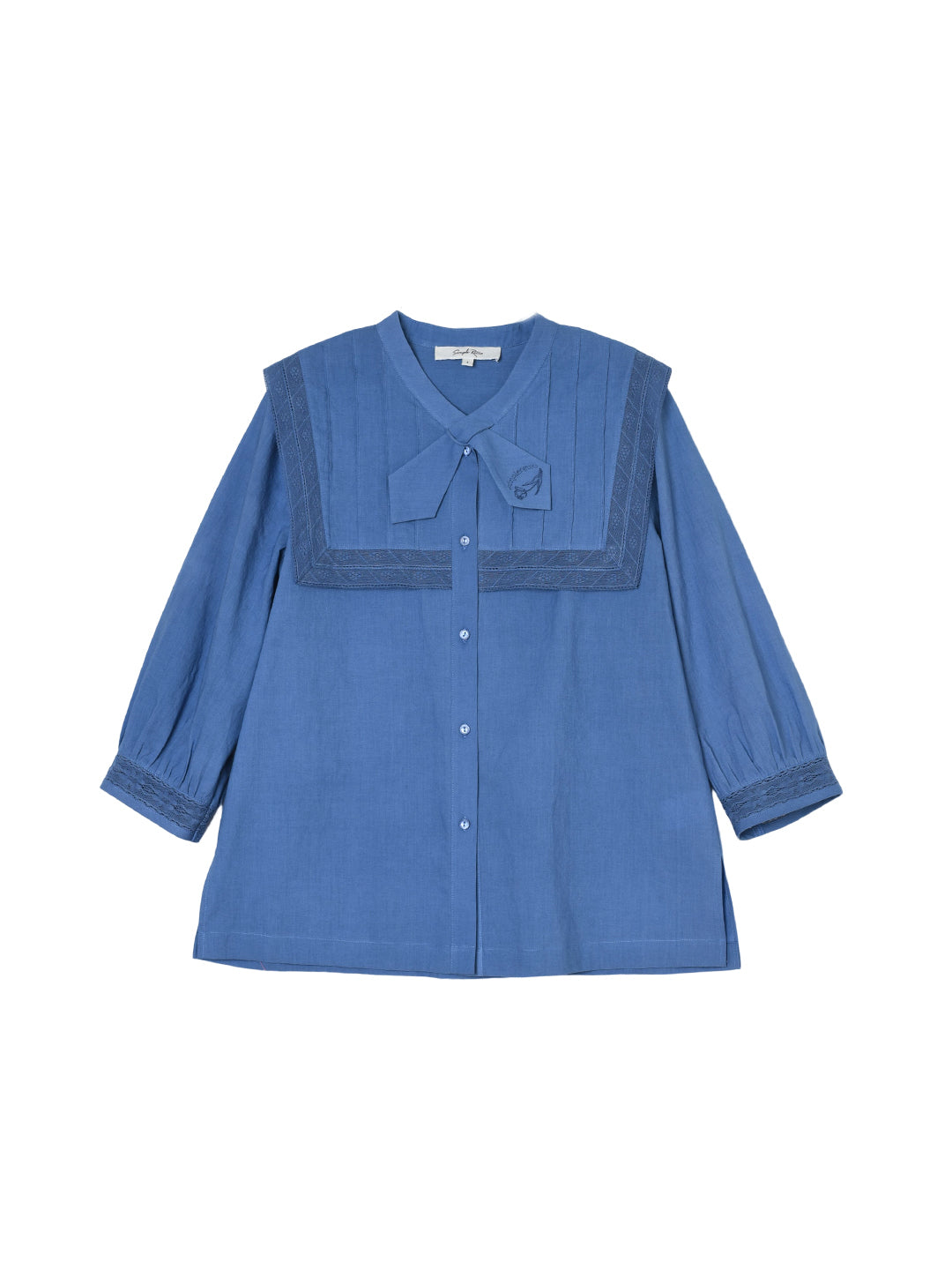Adelina Navy Collar Embroidered 3/4 Sleeve Blouse