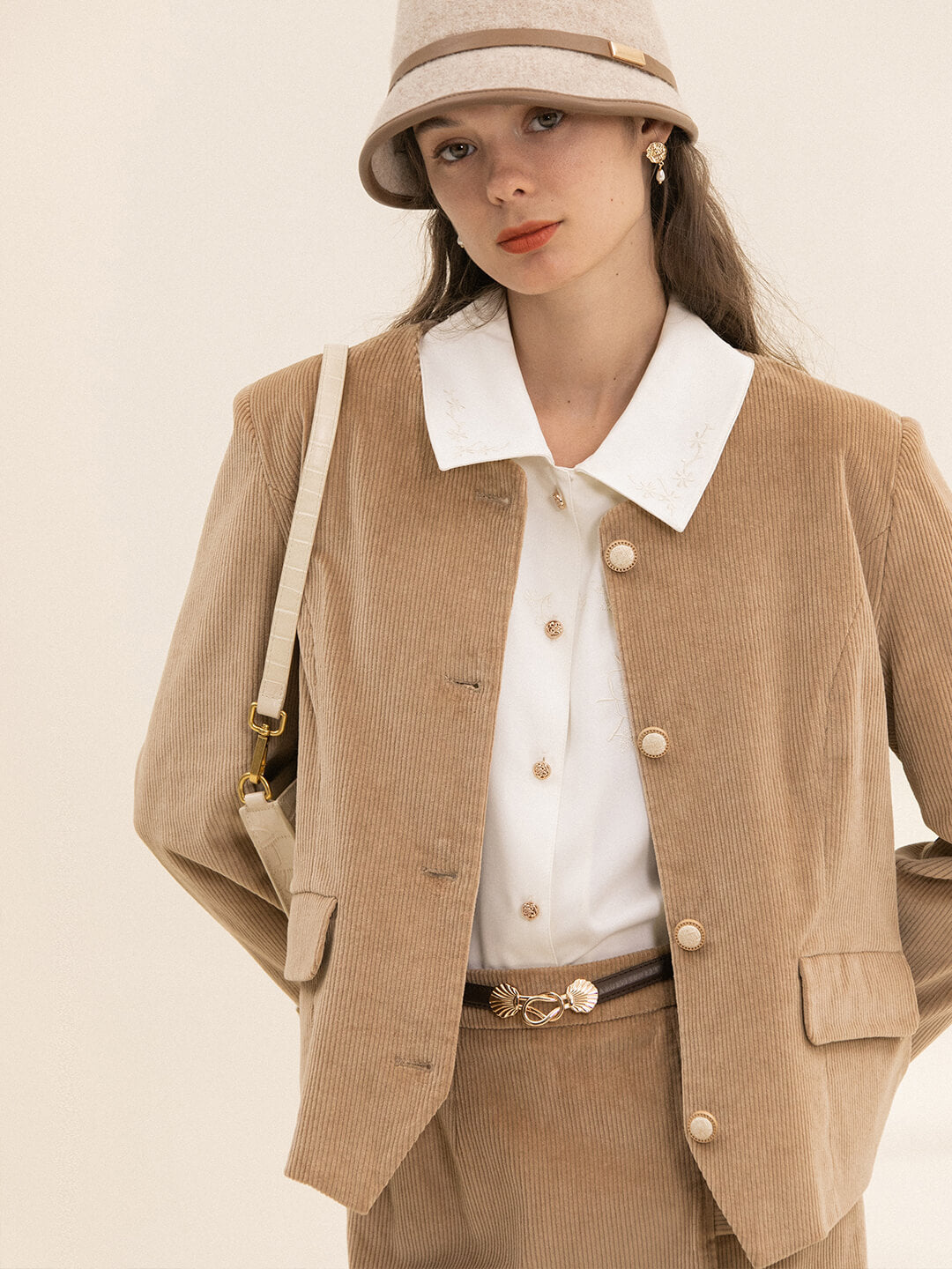 Meg Vintage Khaki Corduroy Blazer/Simple Retro/11292