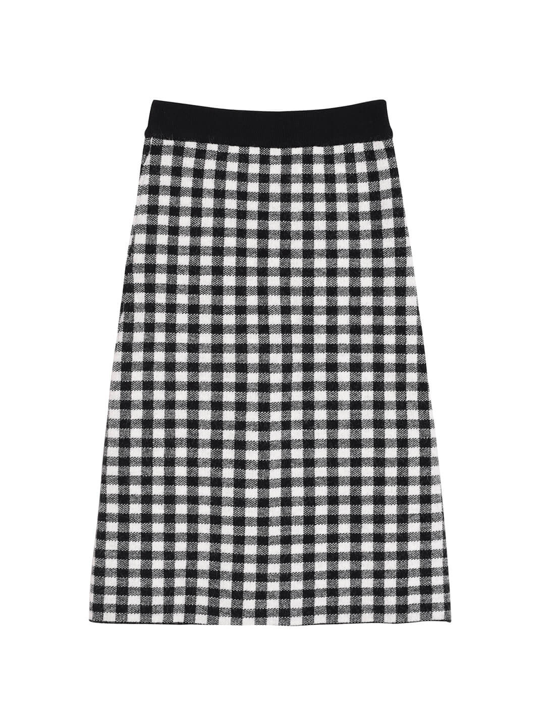 Ansley Checkerboard Black Midi Knitted Skirt/Simple Retro/66015