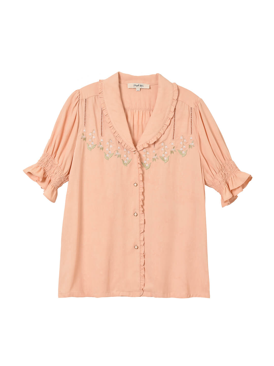 Convallaria Floral Embroidered Orange Puff Top/SIMPLE RETRO