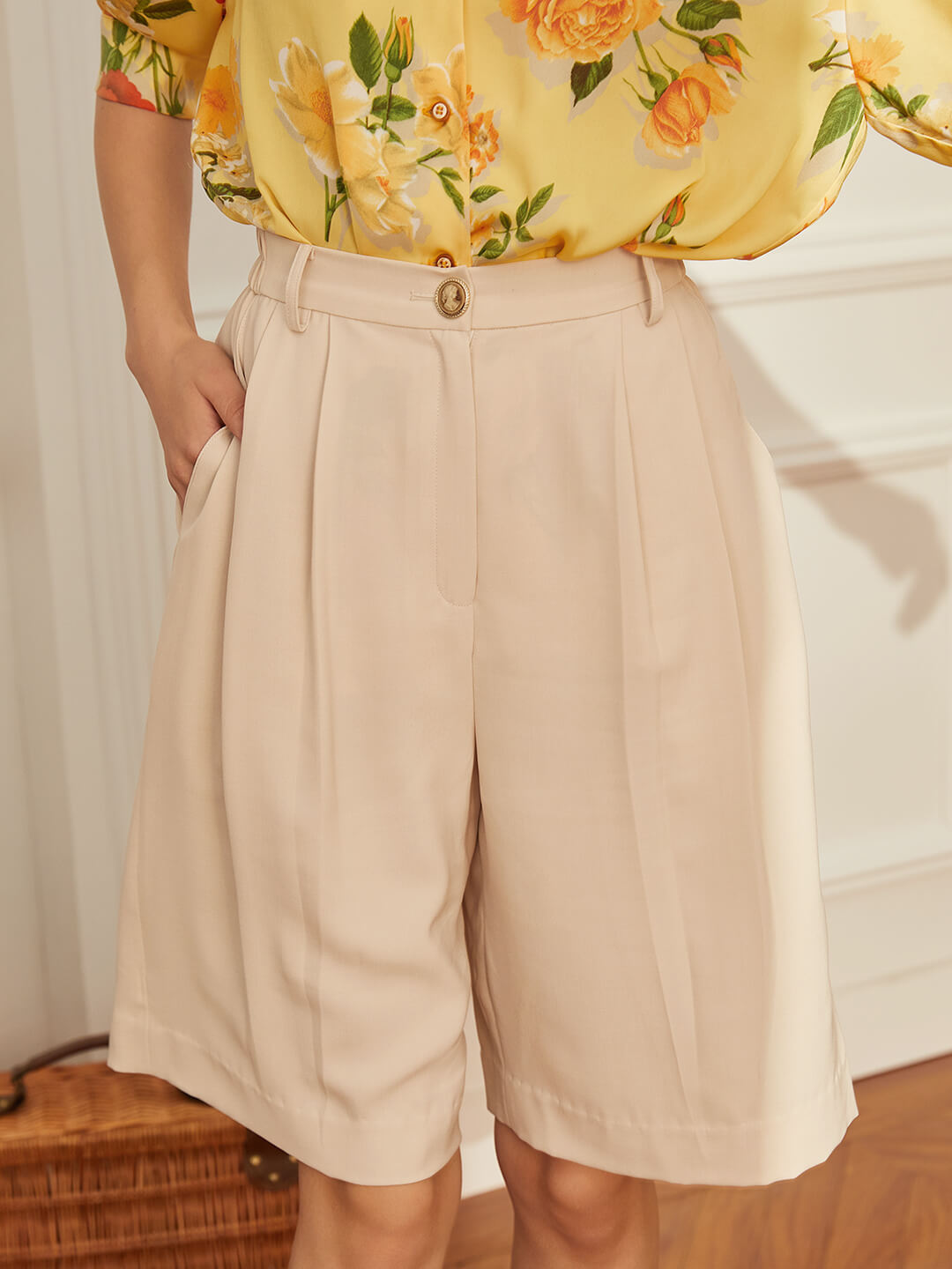 Daiki Chiffon Straight Shorts/Simple Retro/11058
