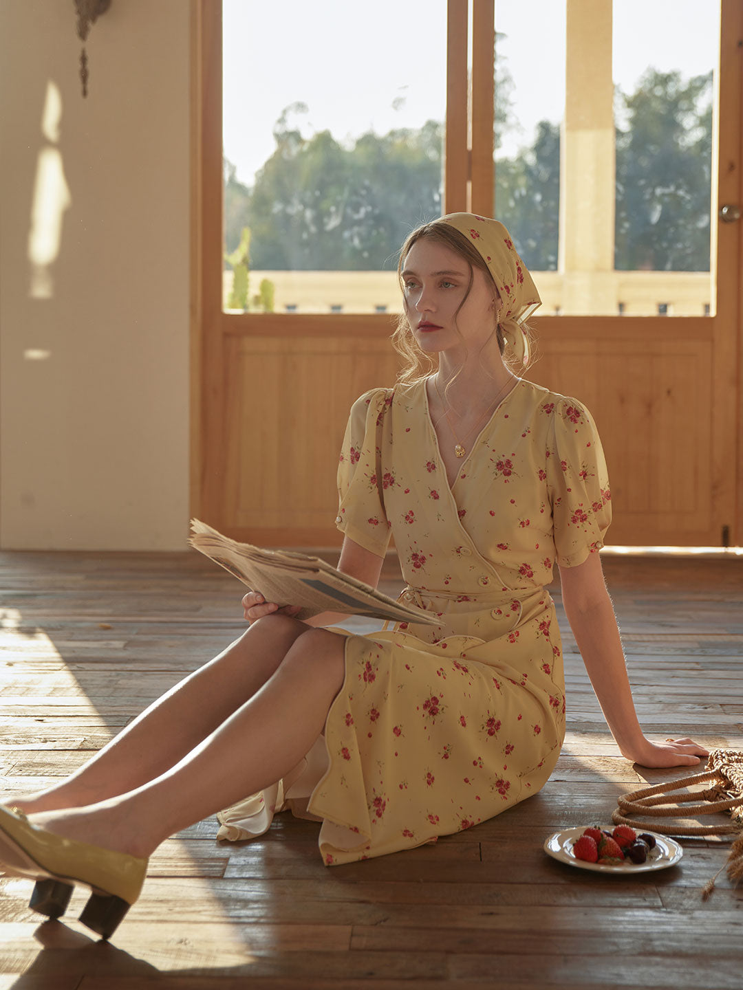 Kimura Floral-Print Midi Dress/Simple Retro/11193