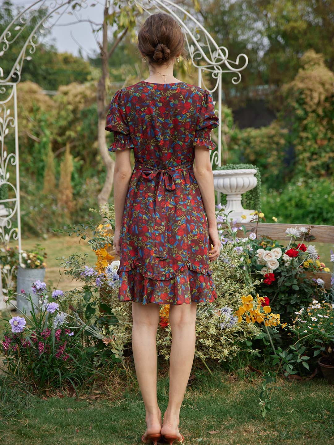 Kora Floral Printed Midi Dress/Simple Retro/1200039