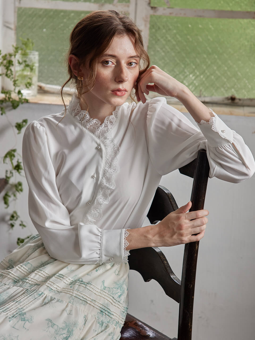 Hanna Puff Sleeve White Lace Blouse/SIMPLERETRO