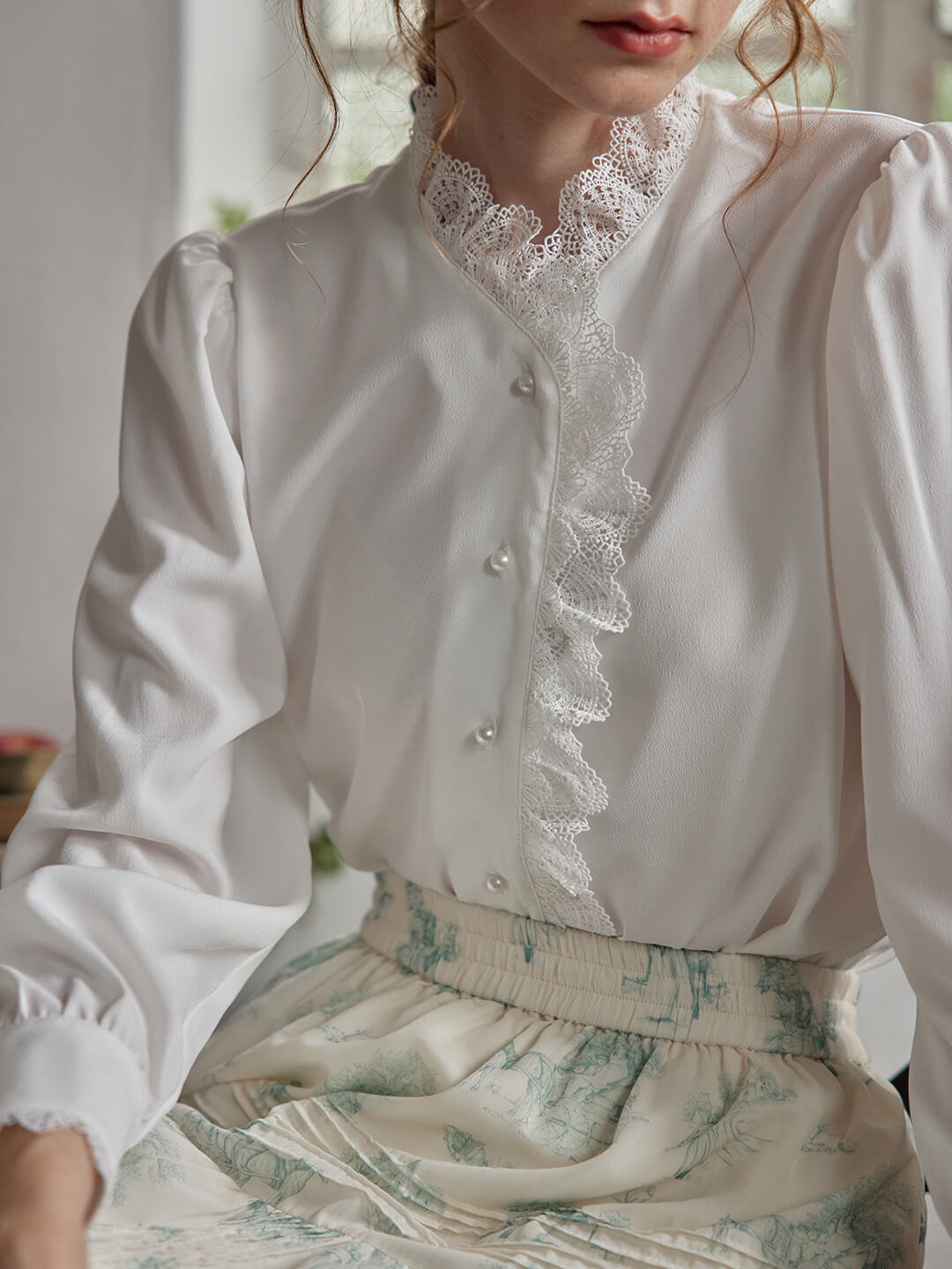 Hanna Puff Sleeve White Lace Blouse