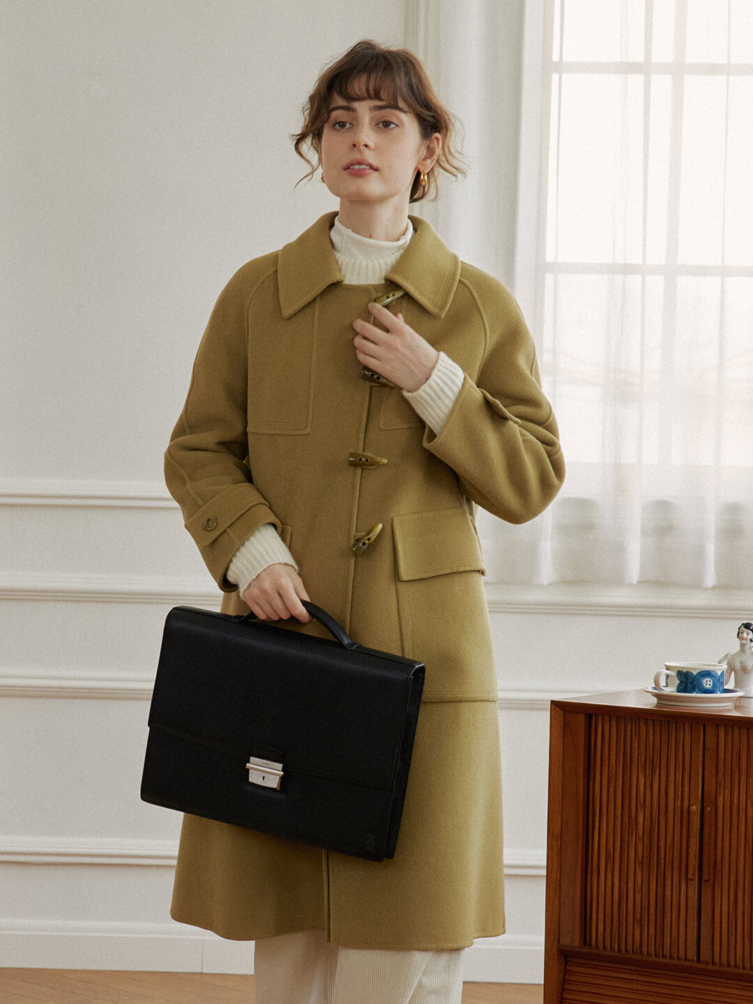 Simple Retro Kiera Wool Green Long Coat