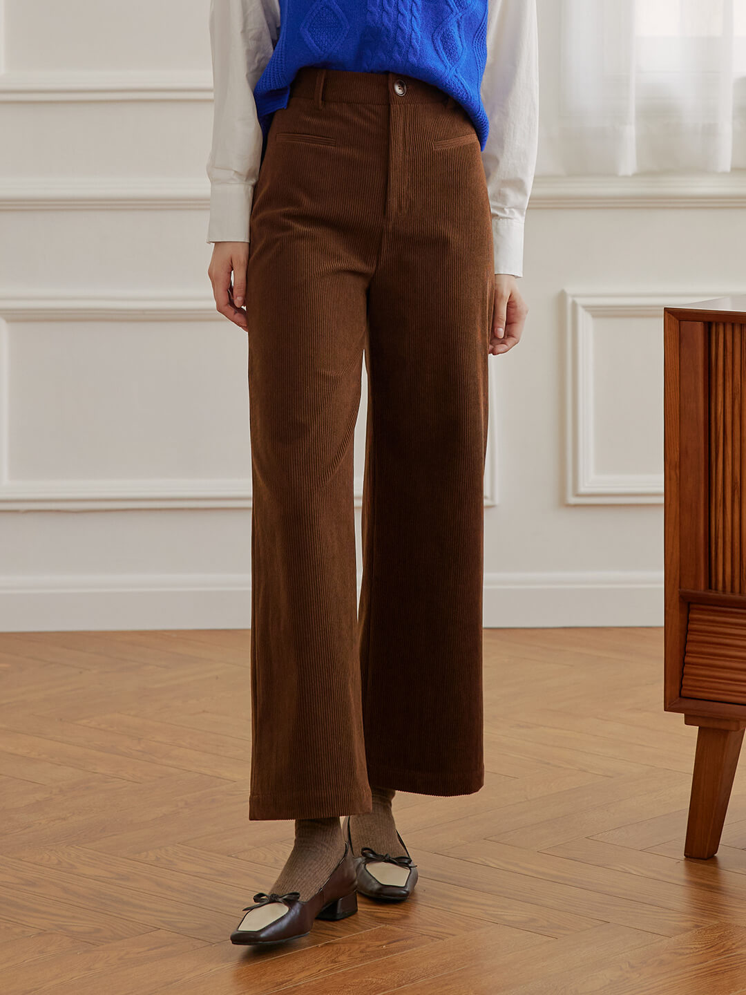 Nylah Corduroy Brown Straight Trousers