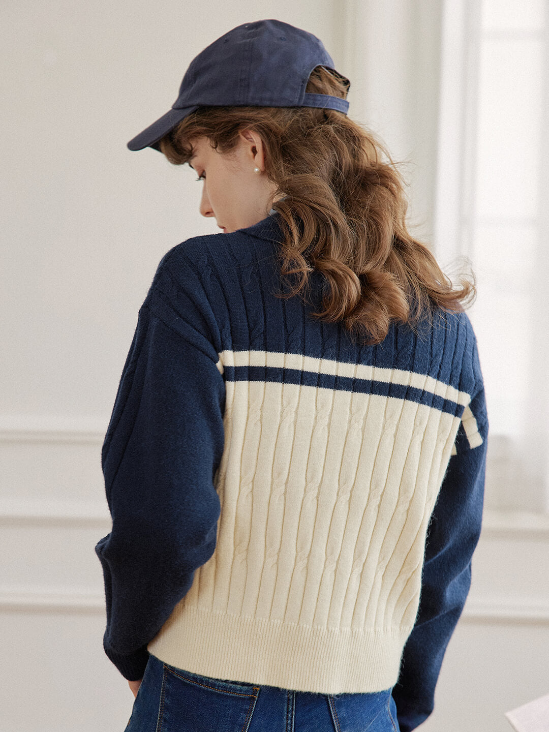 【FINAL SALE】Lyla Polo Cable Blue Knit Sweater