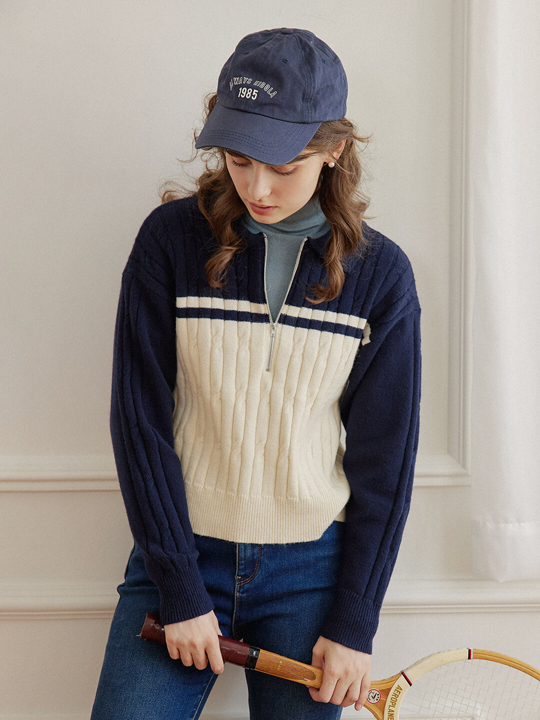 【FINAL SALE】Lyla Polo Cable Blue Knit Sweater