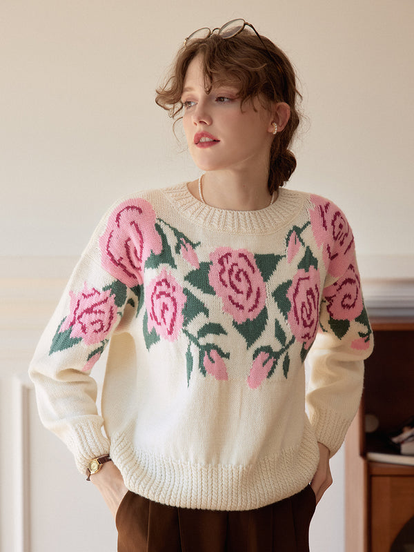Noemi Rose Jacquard White Knit Sweater