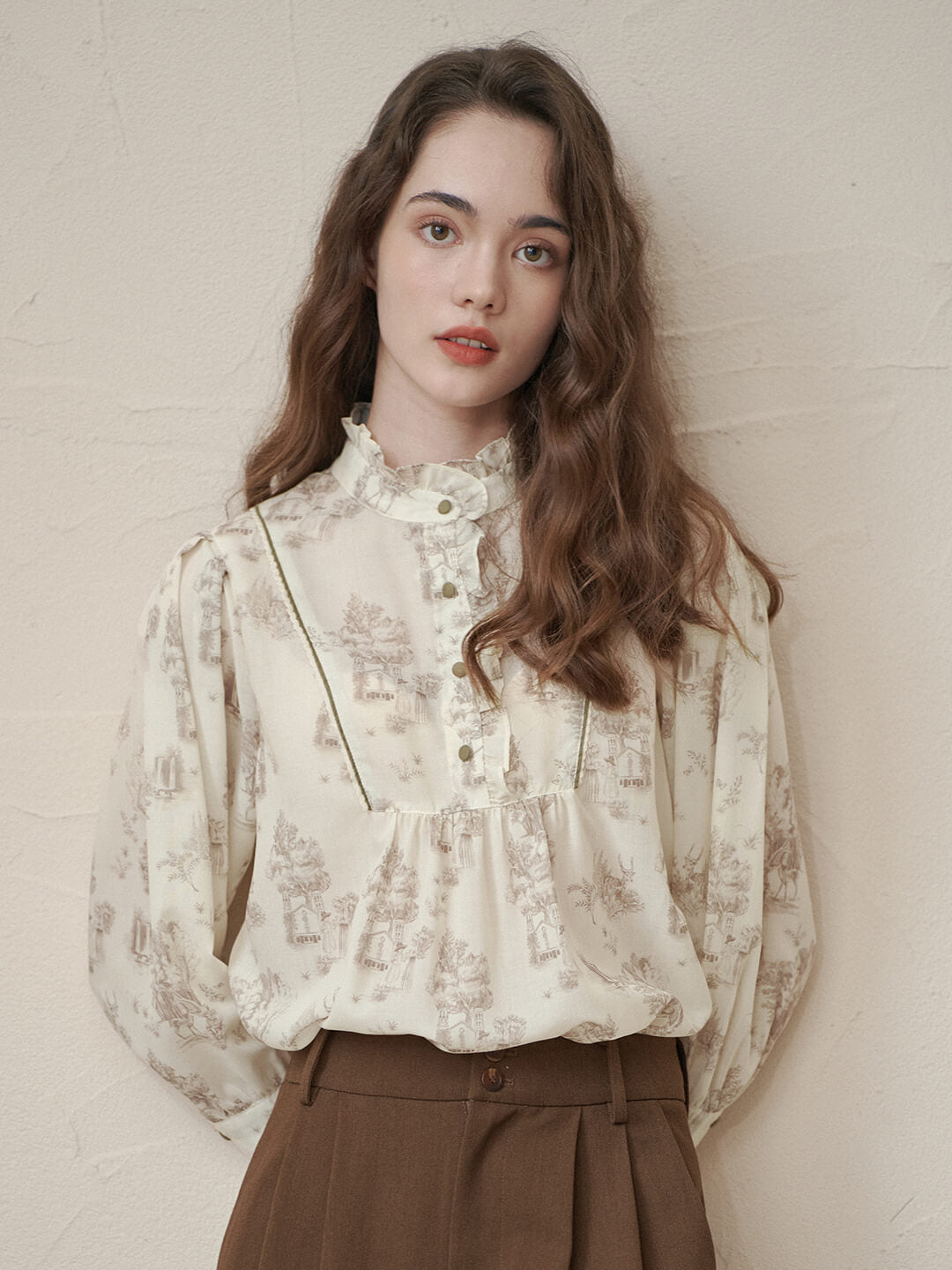 Candance Apricot Stand Collar Blouse